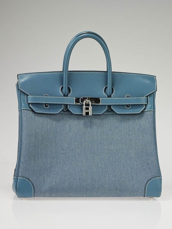 Hermes 32cm Blue Jean Swift Leather and Denim Palladium Hardware HAC Birkin Bag