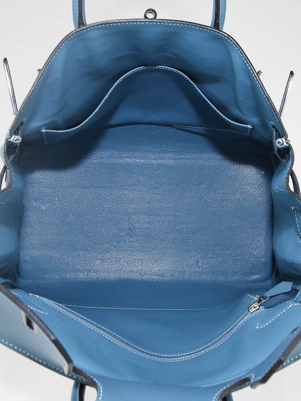 Hermes 25cm Bleu Saphir Swift Leather Palladium Plated Birkin Bag - Yoogi's  Closet