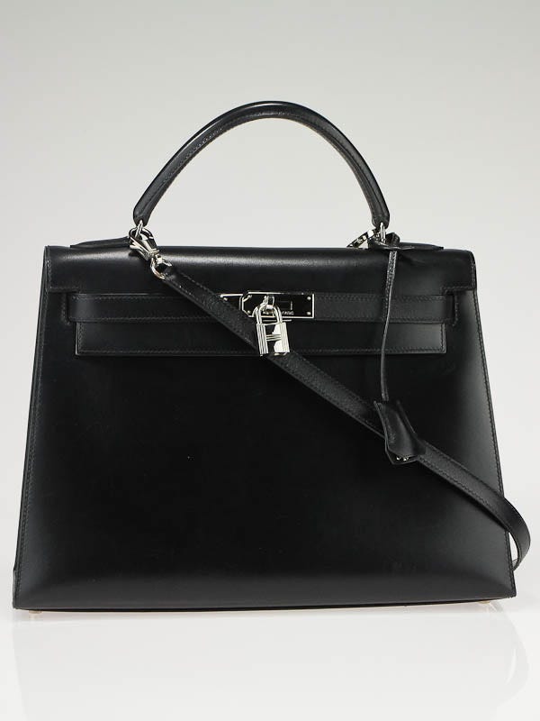 Hermes 32cm Black Box Leather Palladium Hardware Kelly Bag