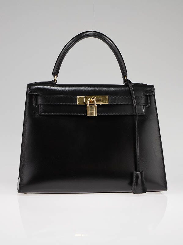 Hermes 28cm Black Box Sellier Leather Gold Hardware Kelly Bag