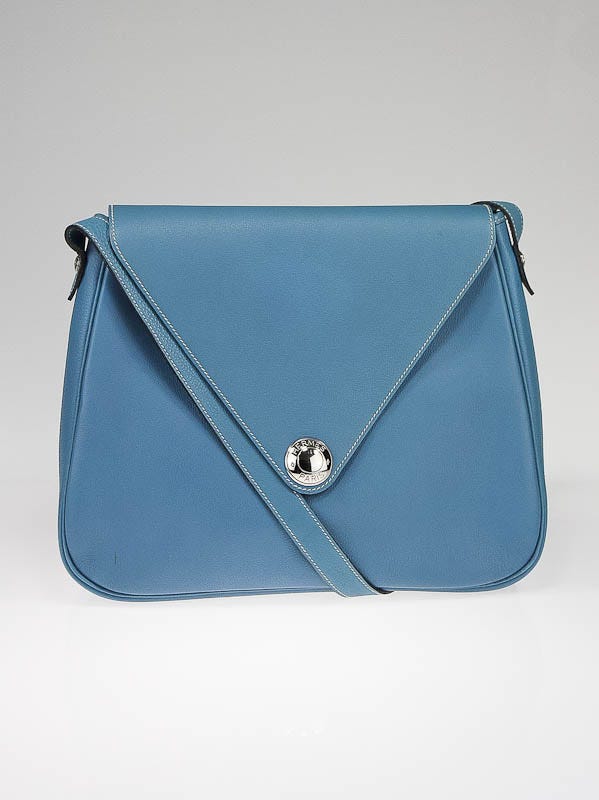 Hermes Blue Jean Ardennes Large Christine Envelope Shoulder Bag