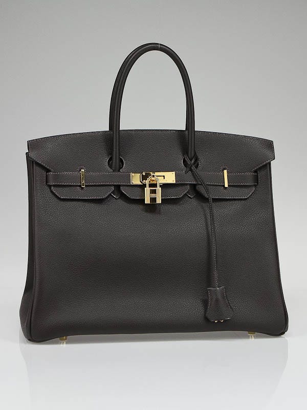 Hermes 35cm Ebene Vache Liegee Leather Gold Hardware Birkin Bag