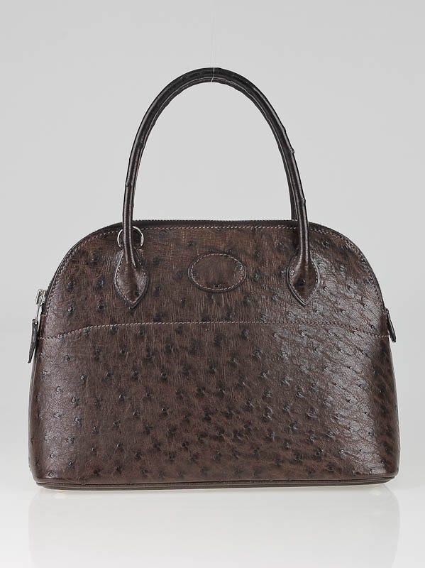 Hermes Chocolate Brown Ostrich Leather Bolide 27 Bag