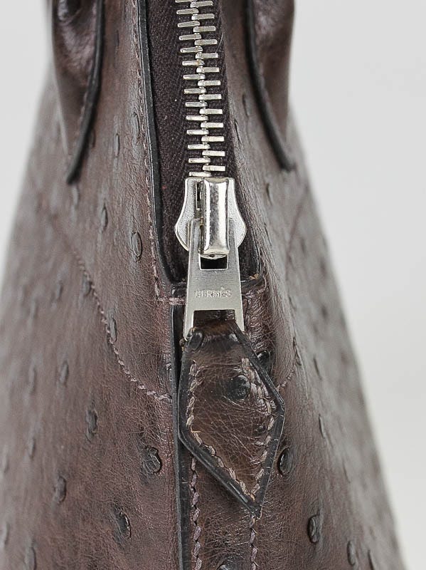 HERMES Ostrich Leather Bolide Bag Ruthenium Hardware Gold RARE