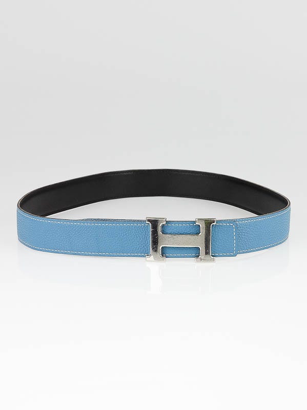 Hermes Blue Jean Clemence/Black Box Leather Constance H Palladium Plated Belt