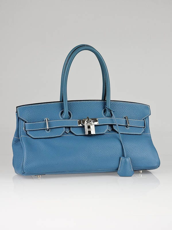 HERMES 42cm Blue Jean Clemence Leather Palladium Hardware JPG Shoulder  Birkin Bag – luxury Watches