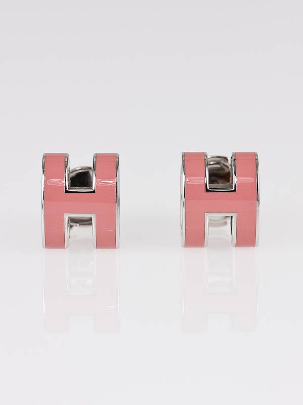 Hermes Pink Enamel and Palladium Pop-H Stud Earrings