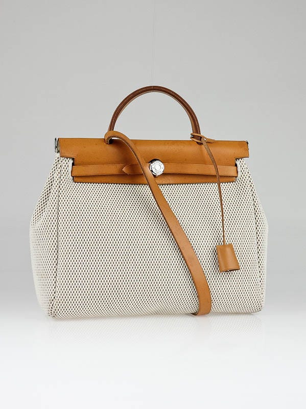 Hermes 30cm Natural/Sable Toile and Leather 2-in-1 Herbag PM Bag