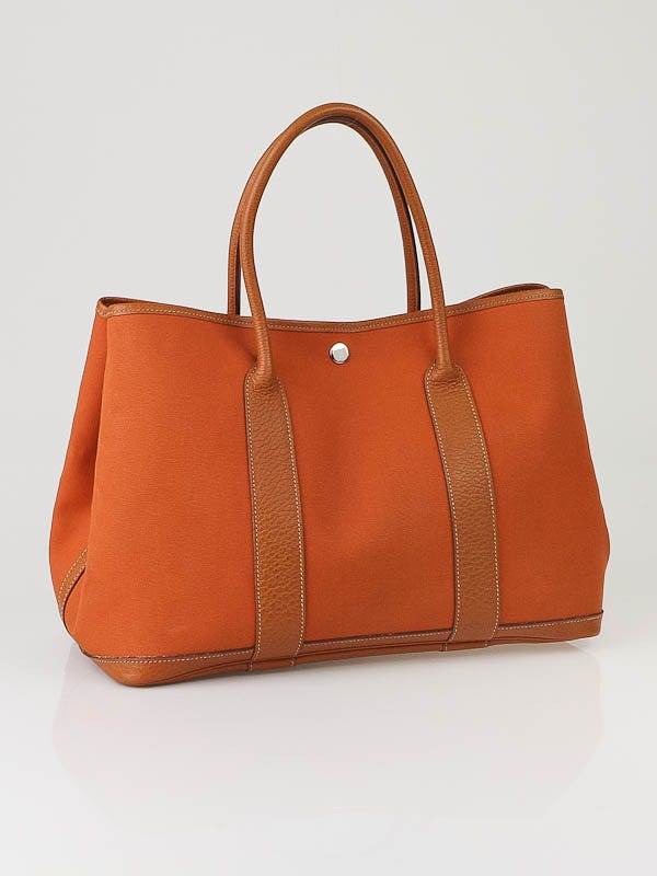 Hermes Orange Canvas/Leather Garden Party MM Tote Bag
