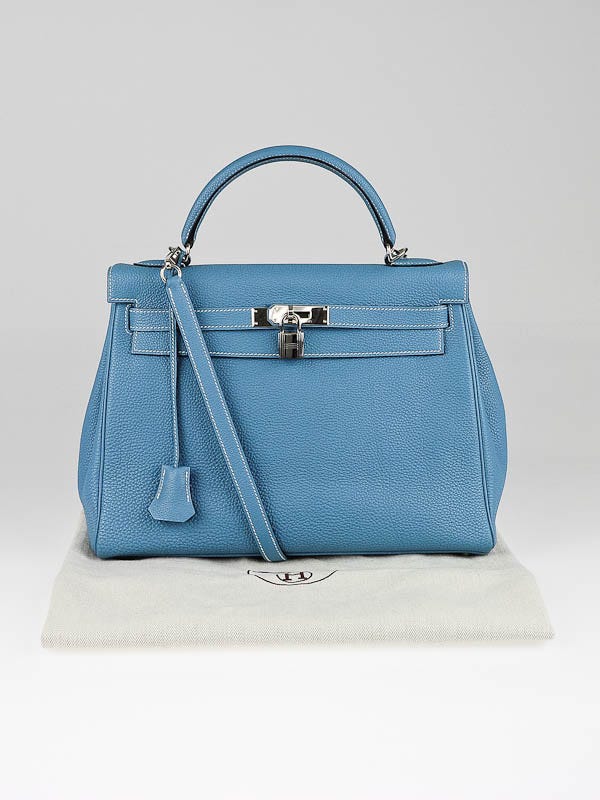 HERMES KELLY Paon Blue 32cm with silver hardware