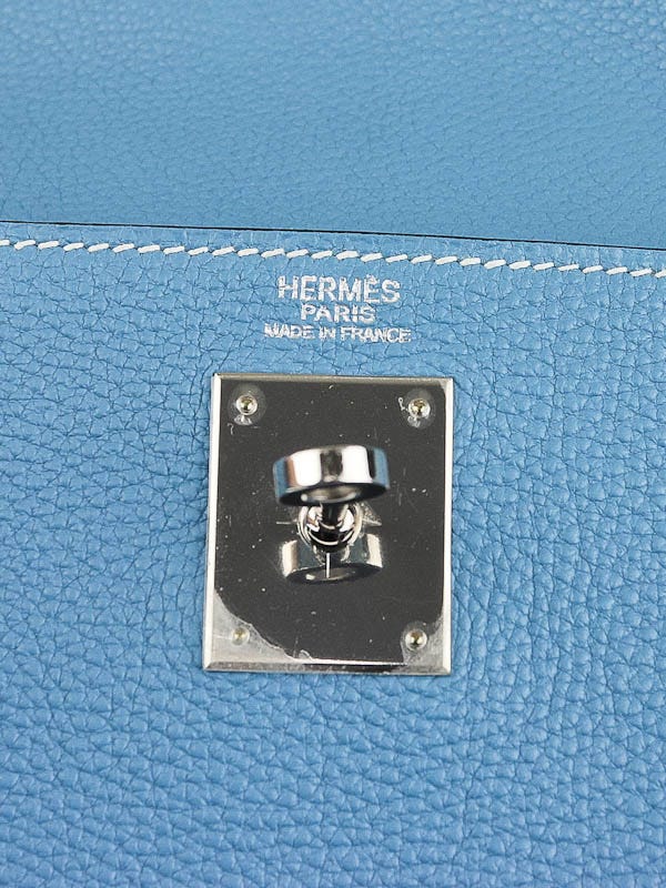 Hermes 32cm Blue Jean Togo Leather Palladium Hardware Kelly