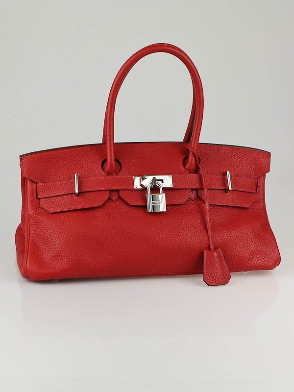 Hermes 42cm Rouge Garance Clemence Leather Palladium Hardware JPG Shoulder Birkin Bag