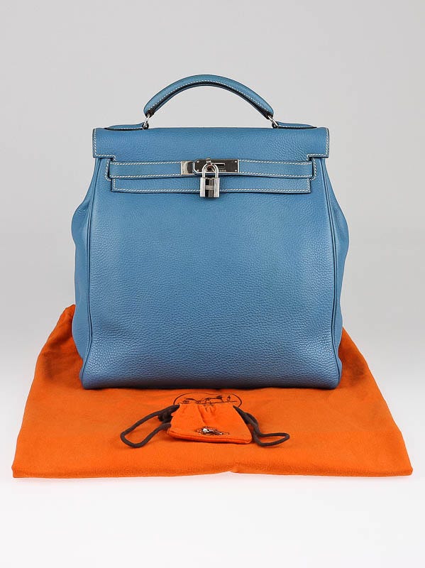 Hermes 28cm Blue Jean Togo Leather Kelly Ado Backpack with, Lot #58035