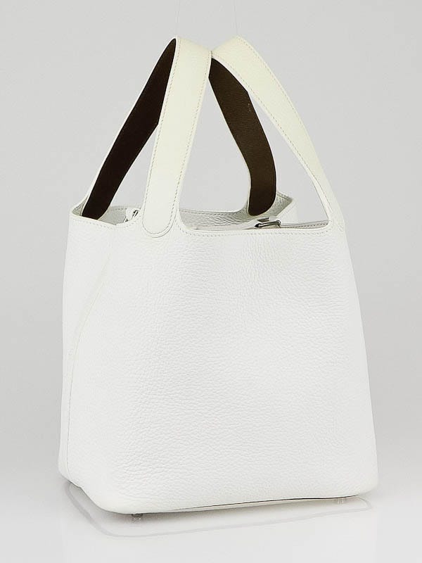 Hermes White/Lichen Clemence Leather Picotin MM Bag