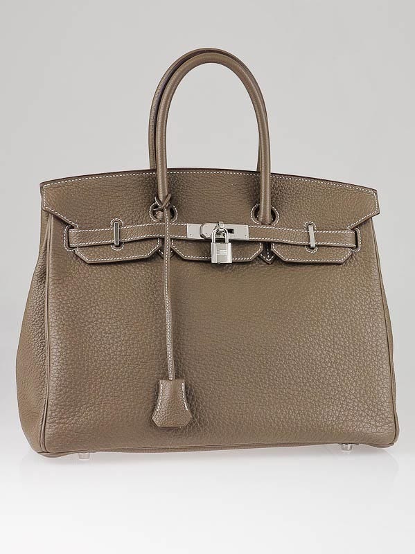 Hermes 35cm Etoupe Clemence Leather Palladium Hardware Birkin Bag