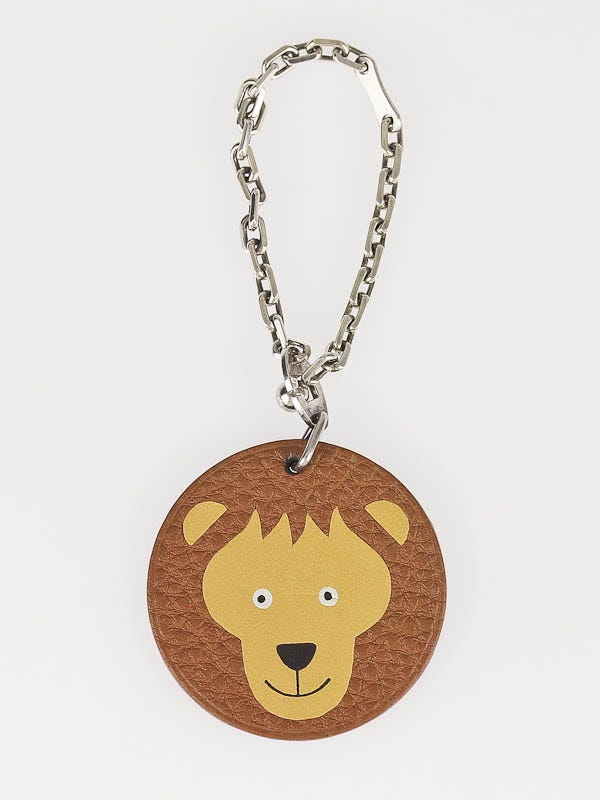 Hermes Brown Clemence Leather Lion Key Ring