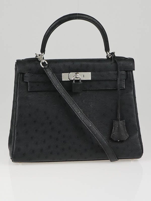 Hermes 28cm Grege Pale Ostrich Leather Retourne Palladium Plated Kelly Bag