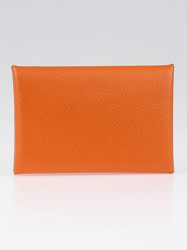 Hermes Orange Epsom Leather Calvi Card Case