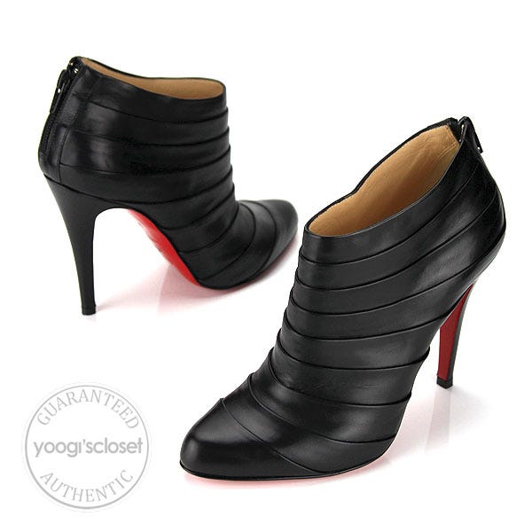 Christian Louboutin Black Pleated Leather Orniron 100 Seta Calf Ankle Boots Size 7