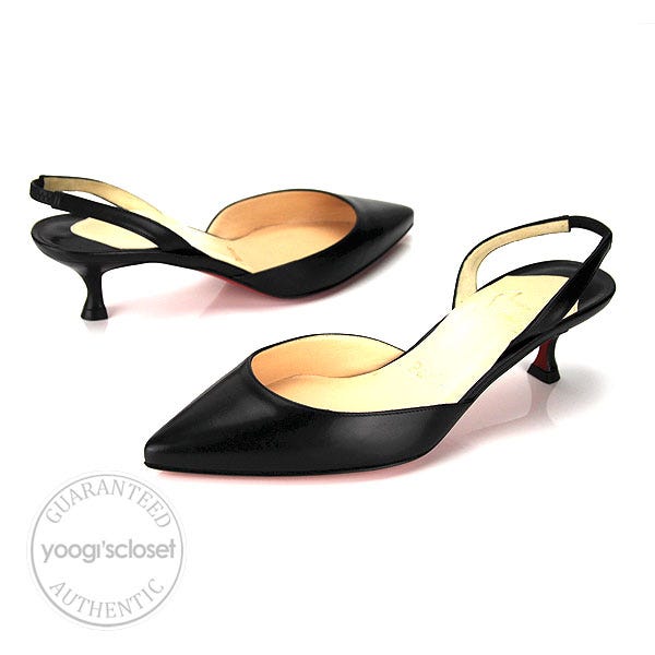 Christina Louboutin Black Leather Sharka Slingback Heels Size 6.5