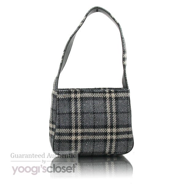 Burberry Vintage Grey Wool Classic Check Small Shoulder Bag