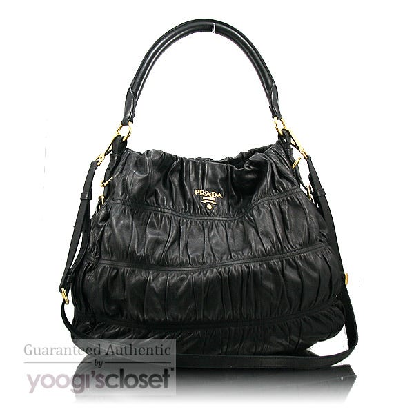 Prada Black Ruched Lambskin Nappa Gauffre Shoulder Bag BR3750