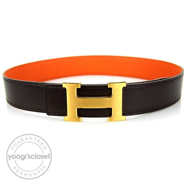 Hermes Constance H Brushed Gold Buckle Chocolate/Orange, Box/Togo Calfskin Leather 32 mm Belt Kit