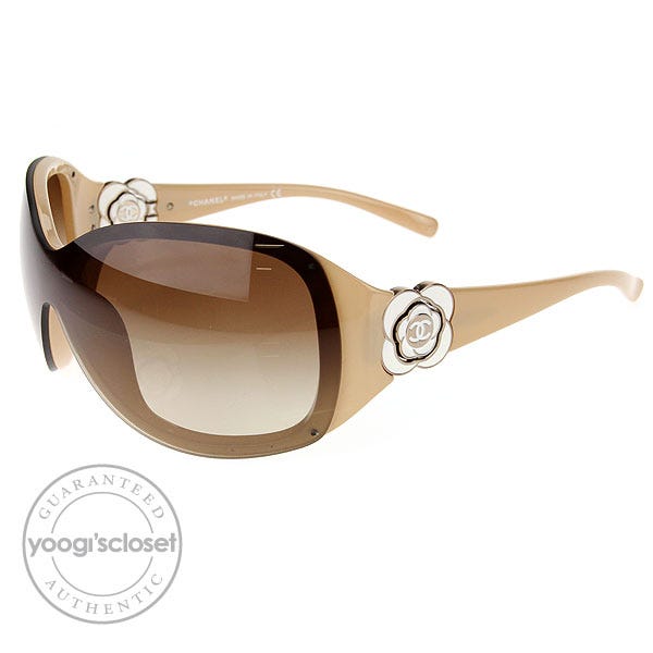 Chanel Beige/White Camellia Flower Sunglasses- 6032 - Yoogi's Closet