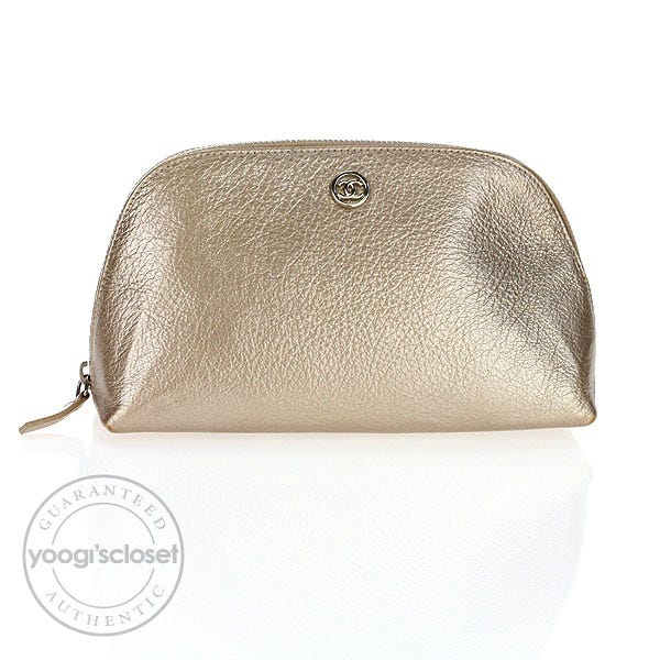 Chanel Gold Leather CC Logo Cosmetic Case