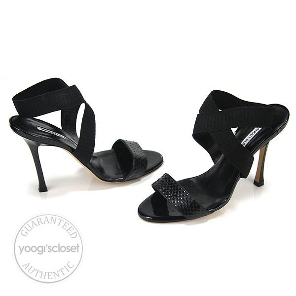 Manolo Blahnik Black Python Leather Elastic Sandal Size 8