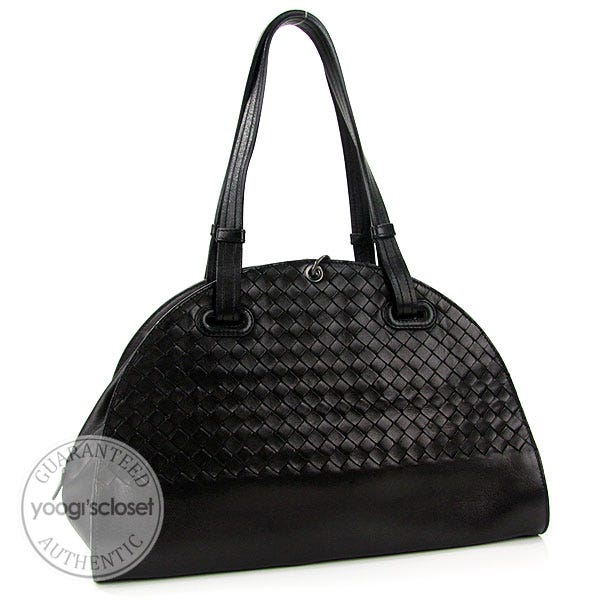Bottega Veneta Nero Woven Leather Bowler Satchel Bag