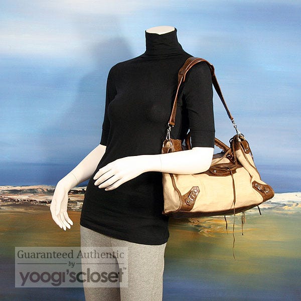 Balenciaga Natural Linen/Truffle City Bag | Yoogi's Closet