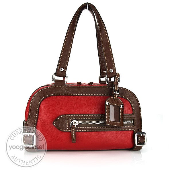 Prada Rosso/Tobacco Leather Vitello Daino Bauletto Bag BL0219