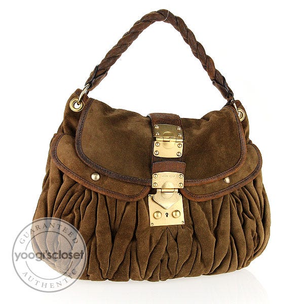 Miu Miu Brown Suede Coffer Matelasse Hobo Bag