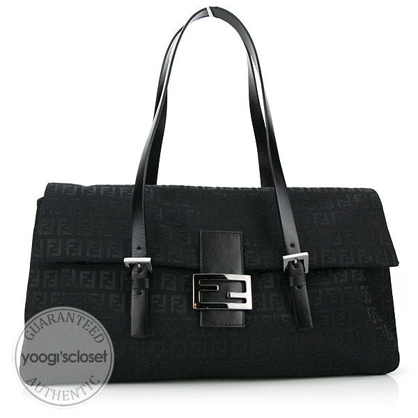 FENDI BLACK ZUCCHINO CANVAS SHOULDER BAG