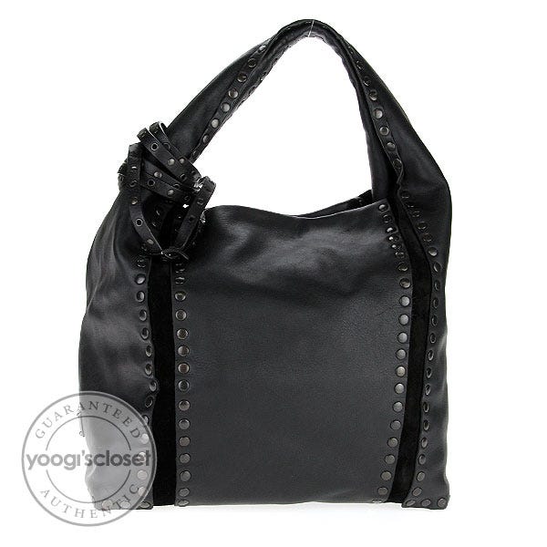 Jimmy Choo Black Leather Studded Saba Hobo Bag