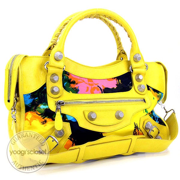 Balenciaga Bouton D'Or Chevre Leather/Floral Satin City