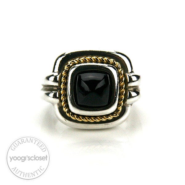 Tiffany & Co. Silver and 18K Yellow Gold Onyx Ring Size 6