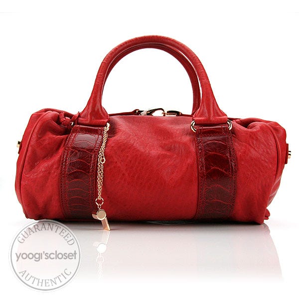 Balenciaga Red Lambskin w/Ostrich Trim Whistle Bag
