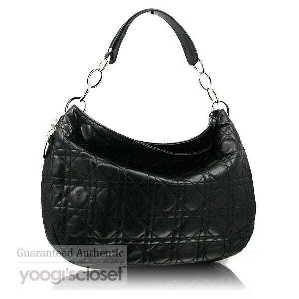 Christian Dior Black Lady Dior Cannage Quilted Lambskin Hobo Bag