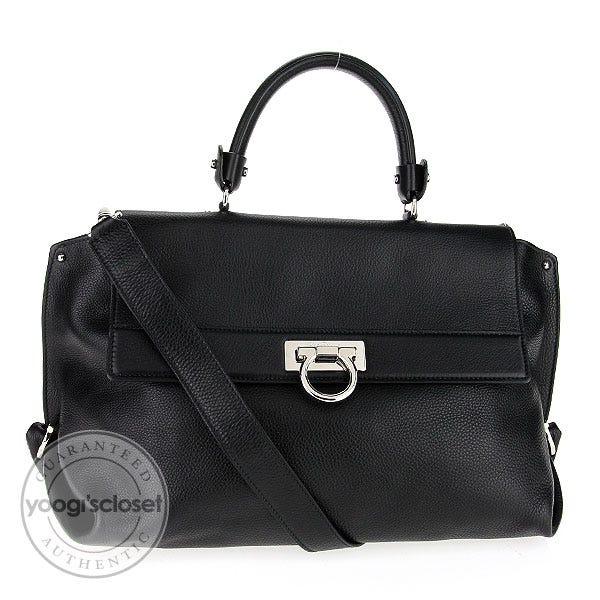 Salvatore Ferragamo Black Leather Mediterreneo Alice Satchel Bag