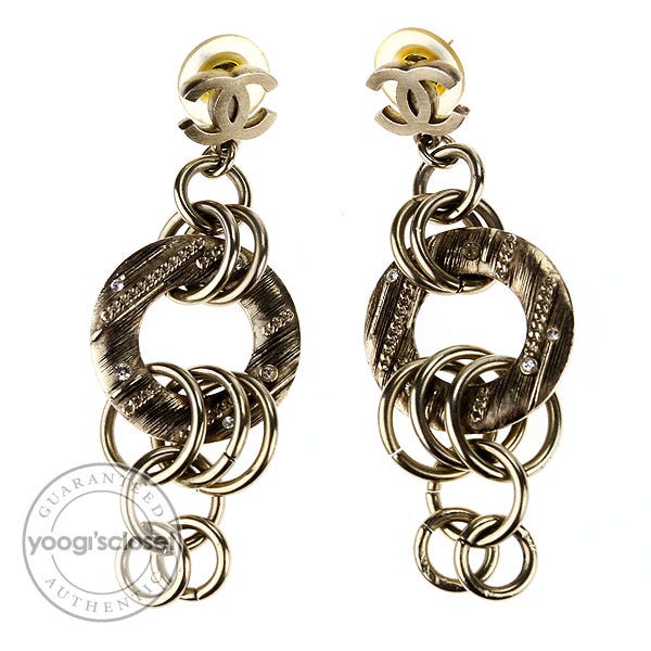 Chanel Goldtone Metal Faux Pearl and CC Camellia Drop Earrings