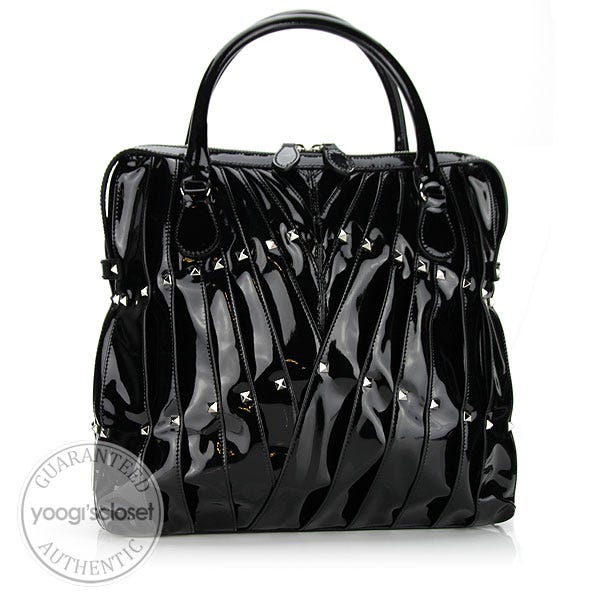 Valentino Garavani Black Patent Leather Maison Pintucked