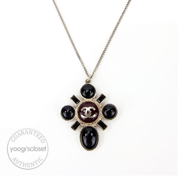 Chanel Bordeaux and Goldtone Beaded Cross Chain Necklace