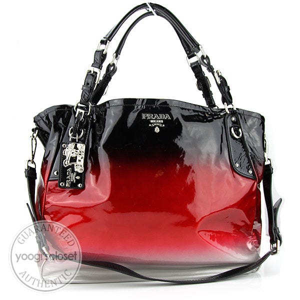 Prada Black/Red/Silver Ombre Patent Leather Vernice Sfumato Tote Bag BR3790