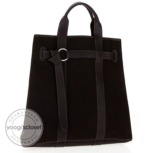 Hermes Dark Brown Canvas/Leather Belt MM Tote Bag