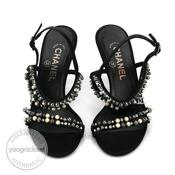 Chanel Black Pearl Strappy Heels size 7.5 - Yoogi's Closet