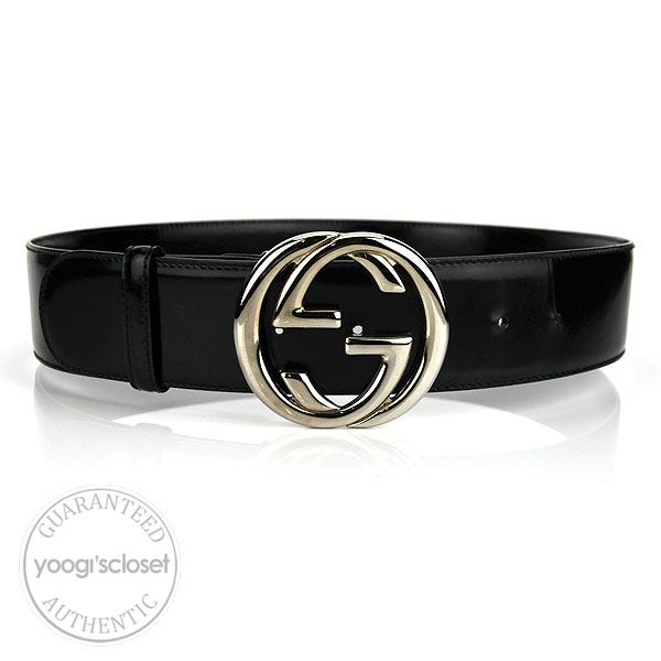 Gucci Black Silver Logo Buckle Leather Belt