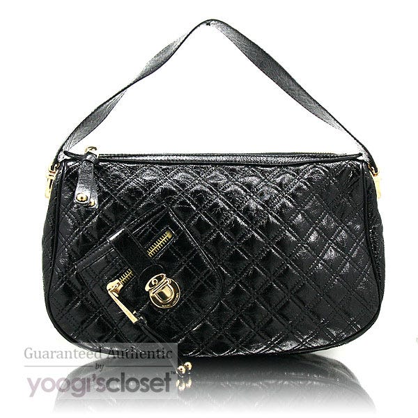 Marc Jacobs Black Quilted Patent Leather Ursula Hobo Bag