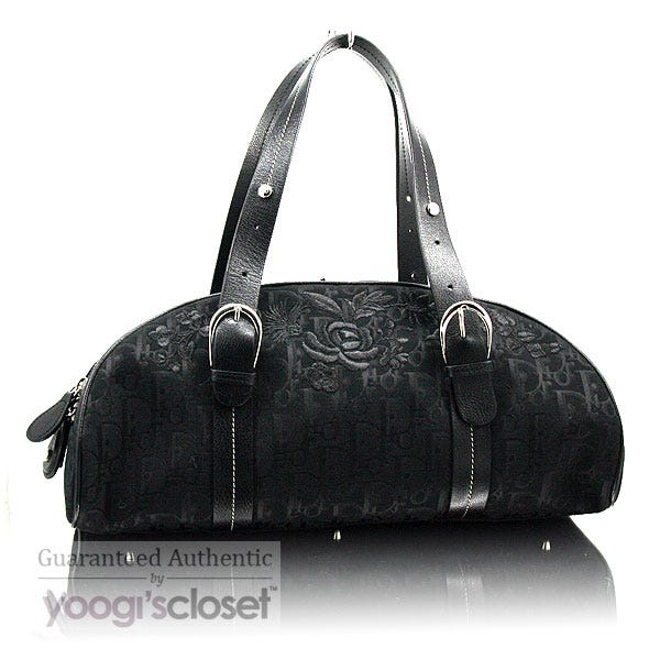 Christian Dior Black Logo Floral Embroidery Tote Bag